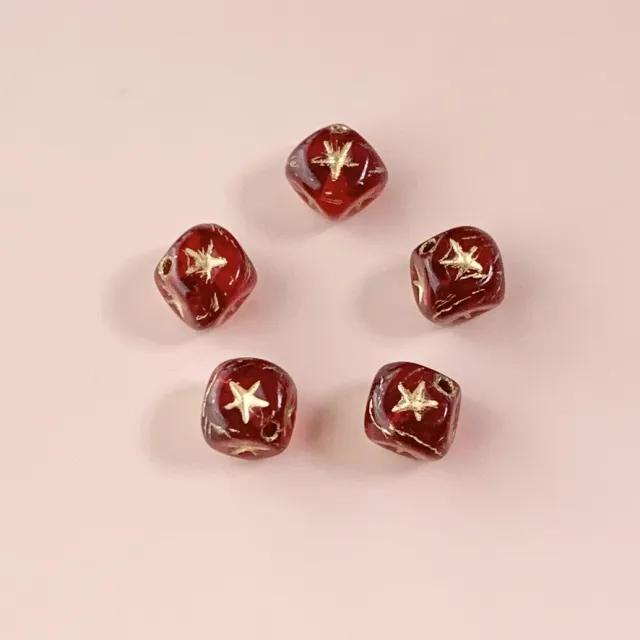 Czech Pressed Engraved Cube Beads 7mm【5pcs / 3colors】