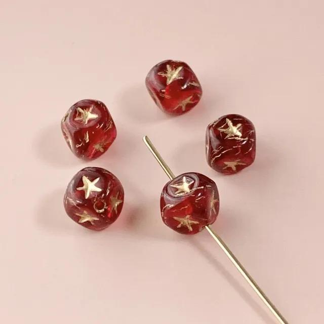 Czech Pressed Engraved Cube Beads 7mm【5pcs / 3colors】