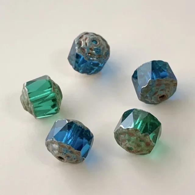 Czech Pressed Double Face Beads Blue-Green Mix 8mm【5 pcs】