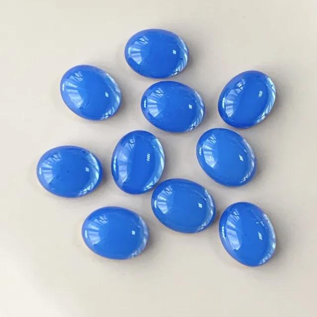 Czech Vintage Glass Cabochon Oval Opal Blue 10×8mm 【2pcs】