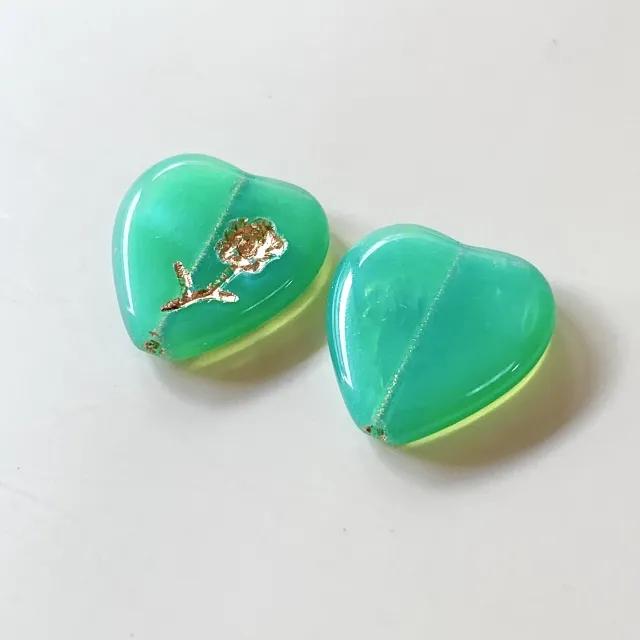 Czech Pressed Floral Flat Heart 17x16mm【2 pcs】