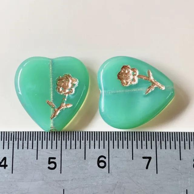Czech Pressed Floral Flat Heart 17x16mm【2 pcs】