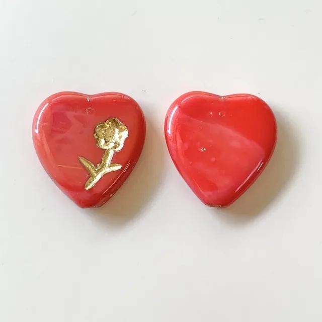 Czech Pressed Floral Flat Heart 17x16mm【2 pcs】