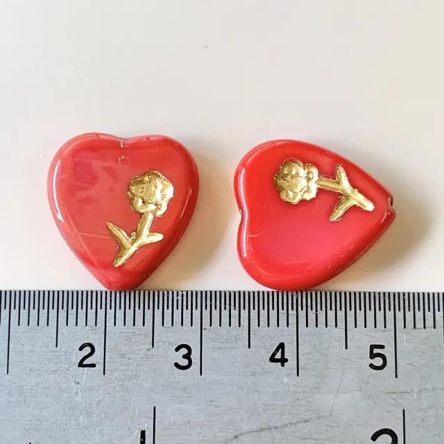 Czech Pressed Floral Flat Heart 17x16mm【2 pcs】