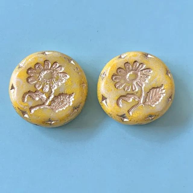 Czech Pressed Glass Beads Lava Flower 18mm
