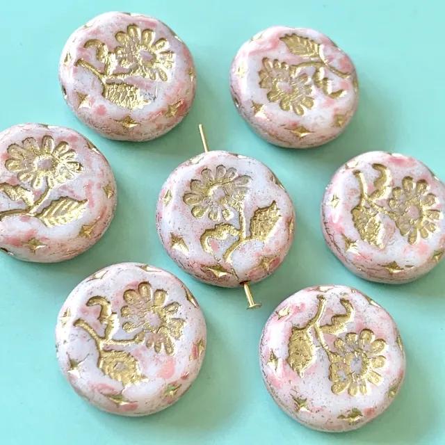 Czech Pressed Glass Beads Lava Flower 18mm