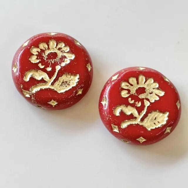 Czech Pressed Glass Beads Lava Flower 18mm