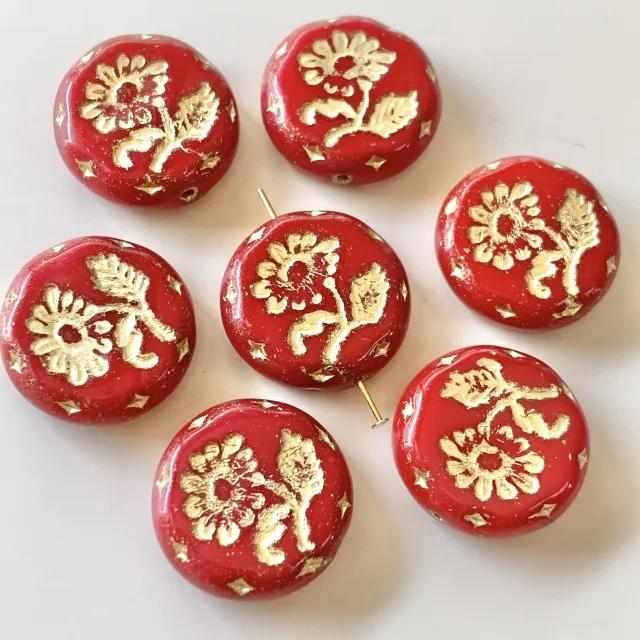 Czech Pressed Glass Beads Lava Flower 18mm