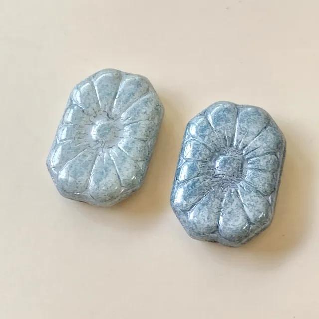 Czech Pressed Glass Beads Rectangle Flower 19x13mm【2 pcs】