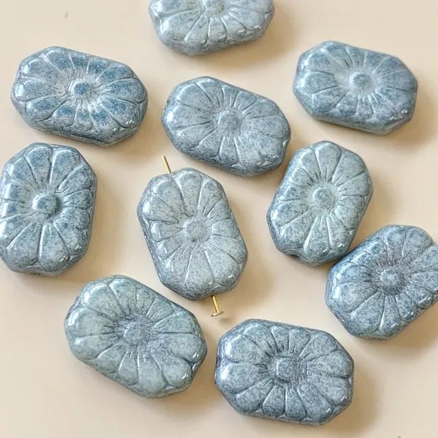 Czech Pressed Glass Beads Rectangle Flower 19x13mm【2 pcs】