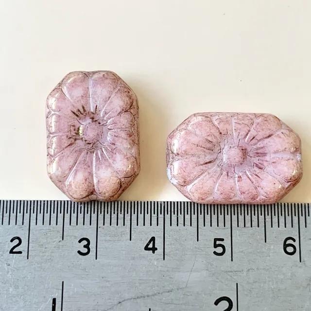 Czech Pressed Glass Beads Rectangle Flower 19x13mm【2 pcs】