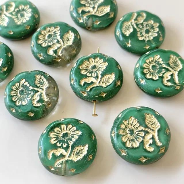 Czech Pressed Glass Beads Lava Flower 18mm