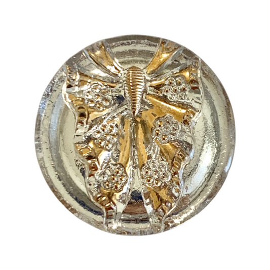 Czech Glass Button Silver with Gold Butterfly 22mm