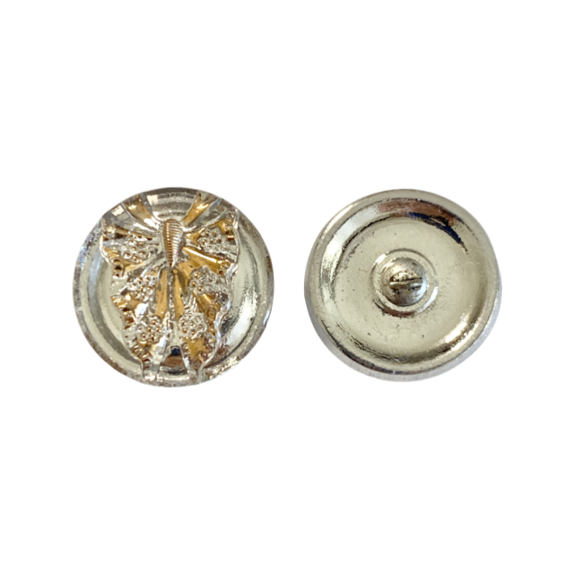 Czech Glass Button Silver with Gold Butterfly 22mm