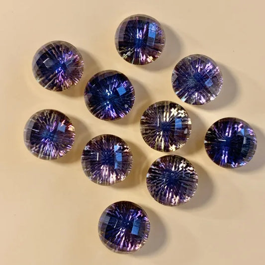 Czech Vintage Glass 3/4 Ball・Faceted ・Crystal/Heliotrope・15mm