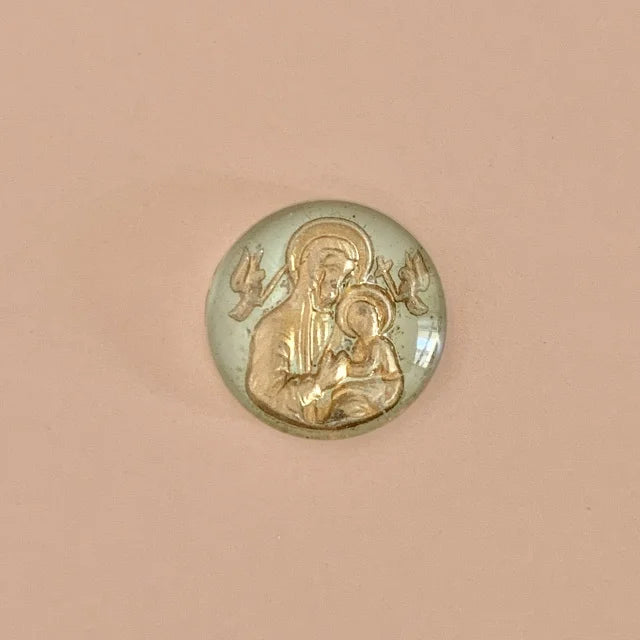 Czech Vintage Glass Intaglio Religious Light Blue Round 15mm