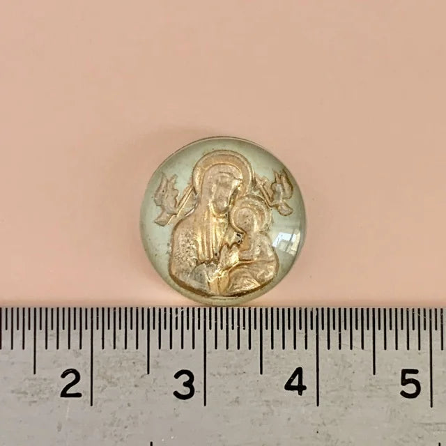 Czech Vintage Glass Intaglio Religious Light Blue Round 15mm