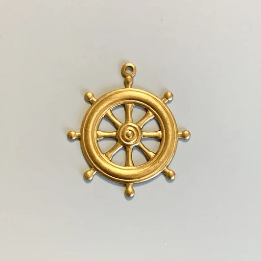 Brass Charm Ship's Wheel 25mm