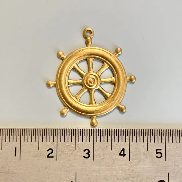 Brass Charm Ship's Wheel 25mm