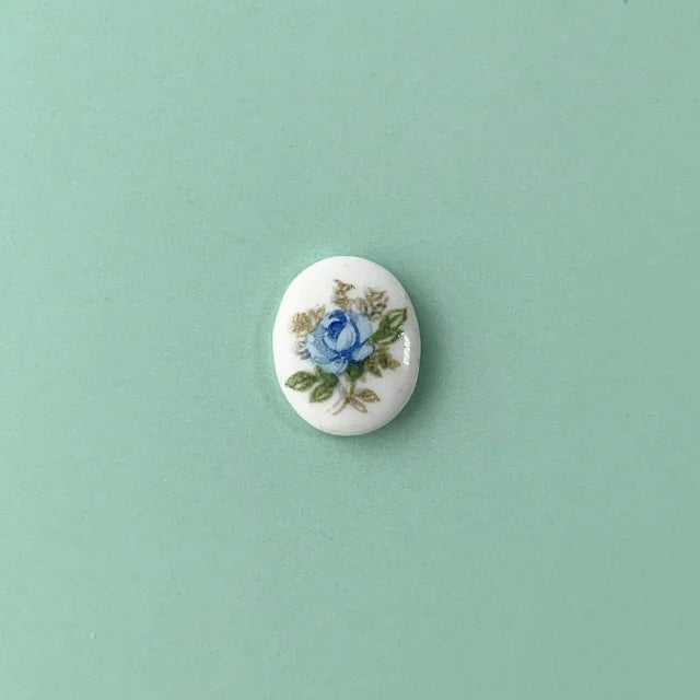 Japan Vintage Blue Rose Glass Cabochon 10×8mm