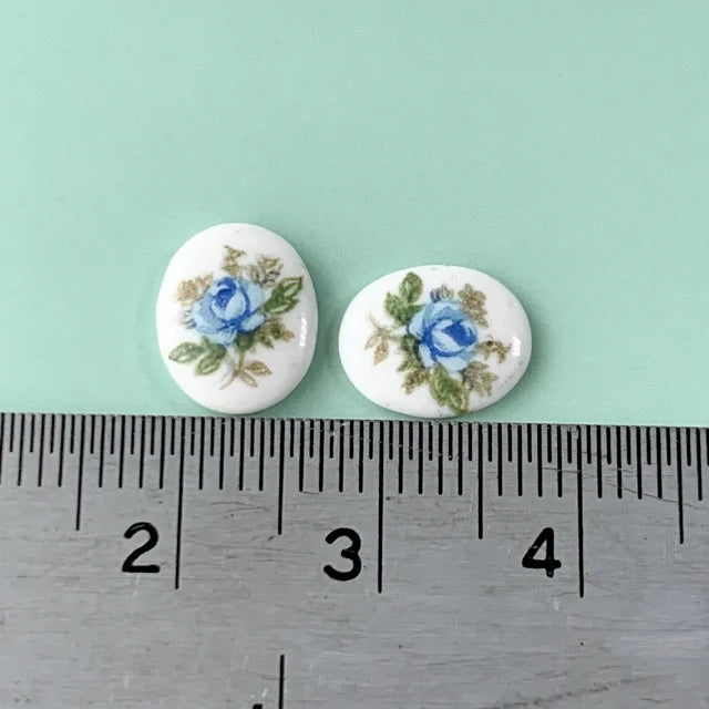 Japan Vintage Blue Rose Glass Cabochon 10×8mm