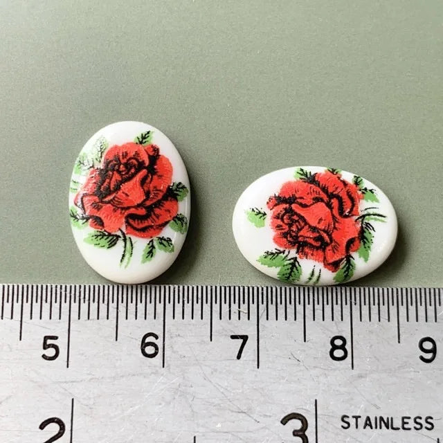 Vintage Glass Cabochon Red Rose 18×13mm