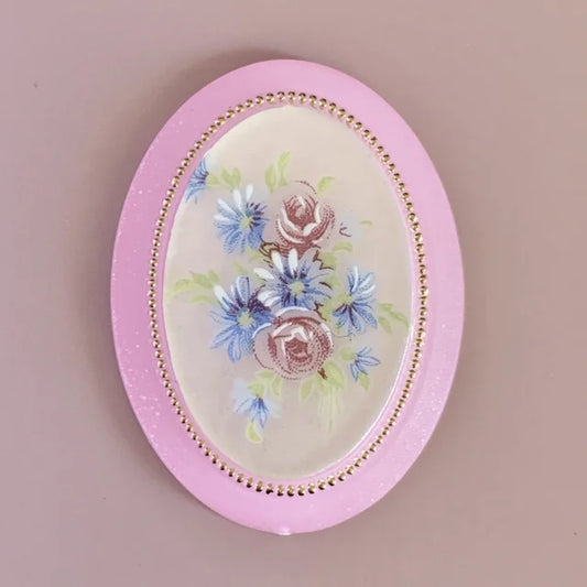 German Plastic Cameo Flower Pink 40x30mm