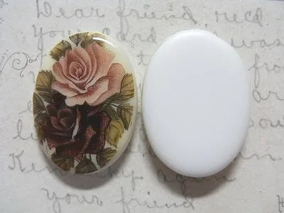 Vintage Glass Cabochon・Two Roses・30×22mm