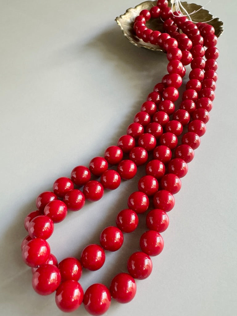 【Made in Japan 】AKADAMA Glass Beads Retro Red color coated 6mm【30 pcs or 1 strand】