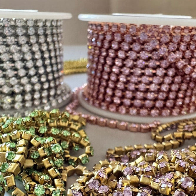 Vintage Swarovski Rhinestone Chain #110 Lt.Amethyst/Pinkgold【30cm】