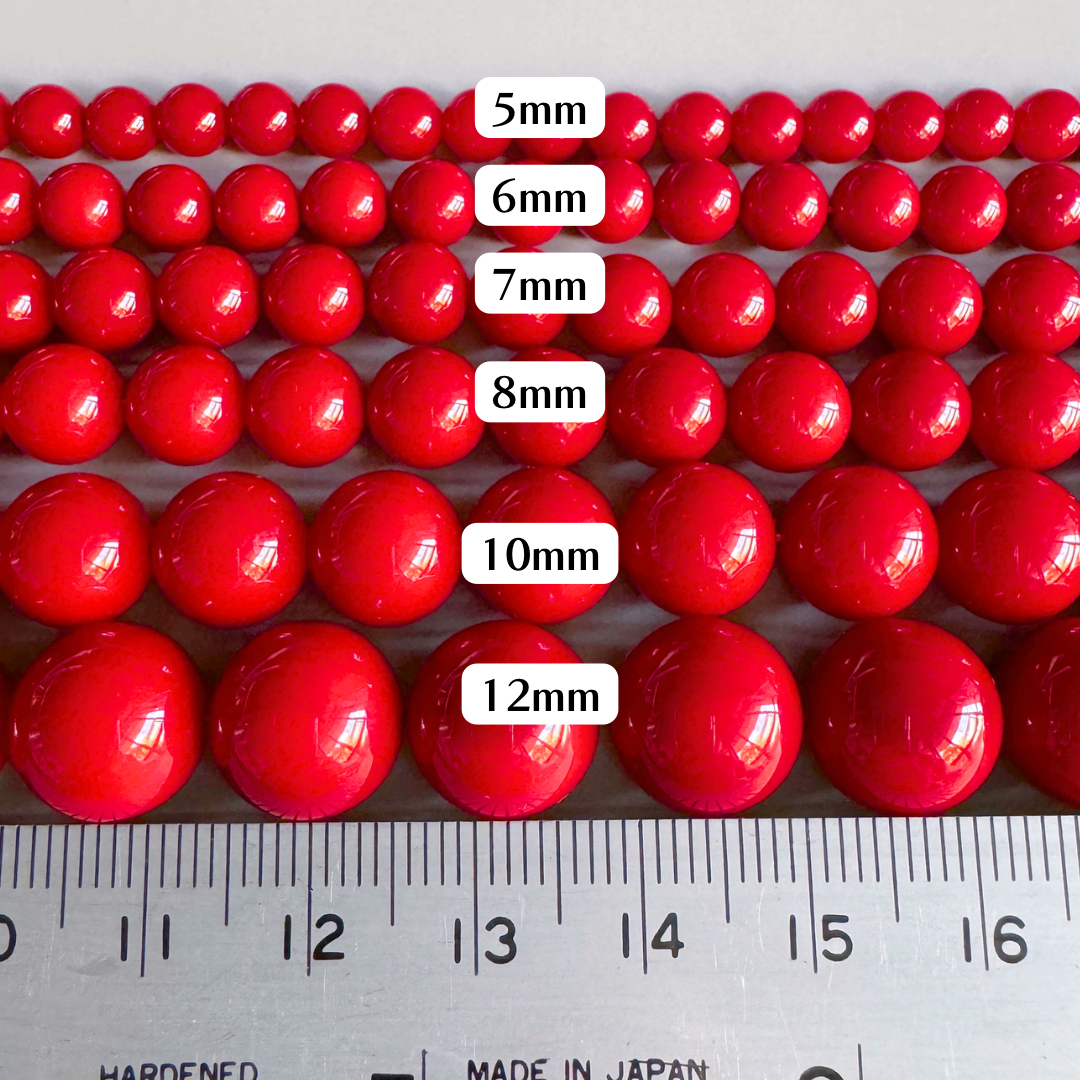【Made in Japan 】AKADAMA Glass Beads Retro Red color coated 12mm【5 pcs or 1 strand】