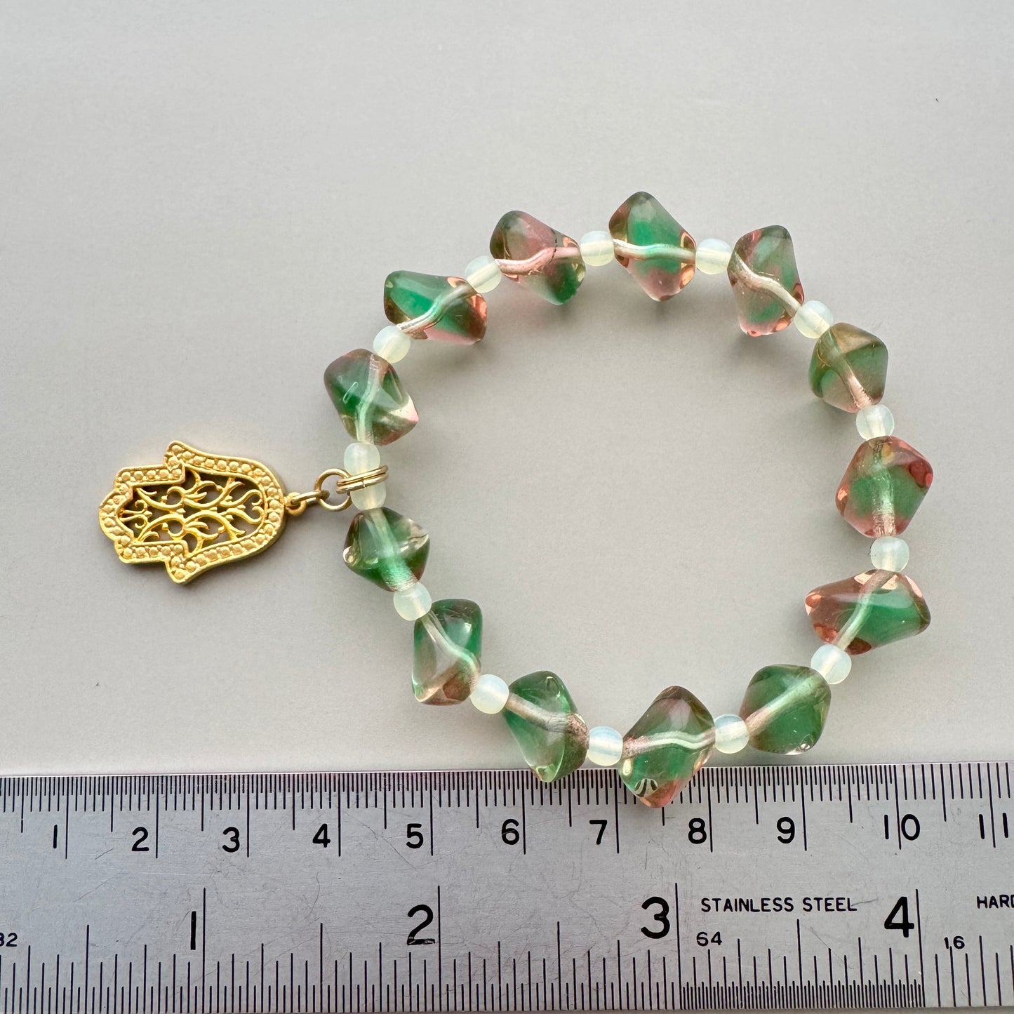 Czech Vaseline Glass Bracelet