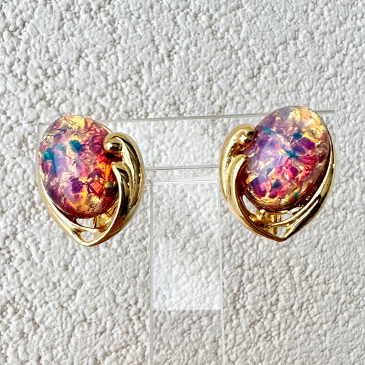 Vintage Fire Opal Glass Earrings