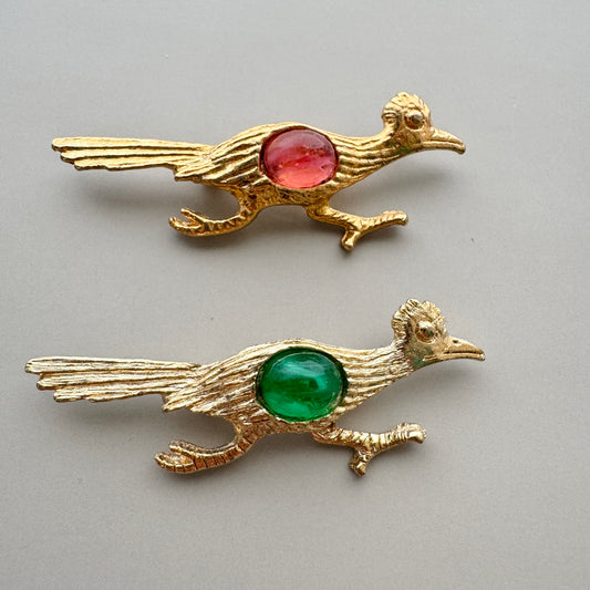 Vintage Brooch Roadrunner【Pink/Green】