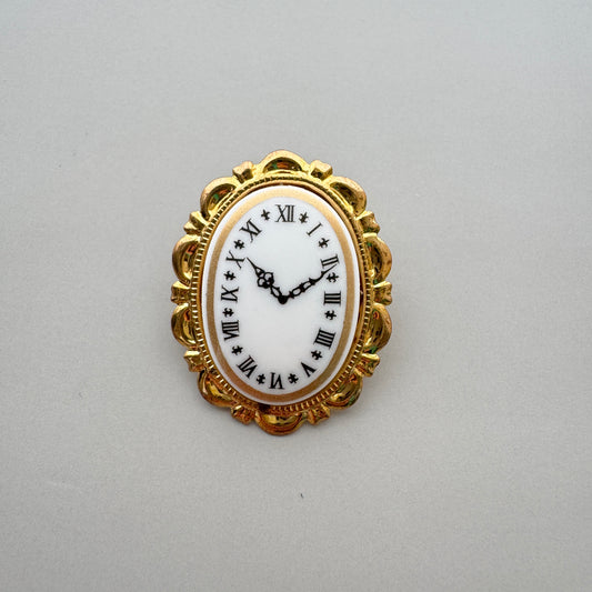 Vintage Style Clock Cameo Brooch