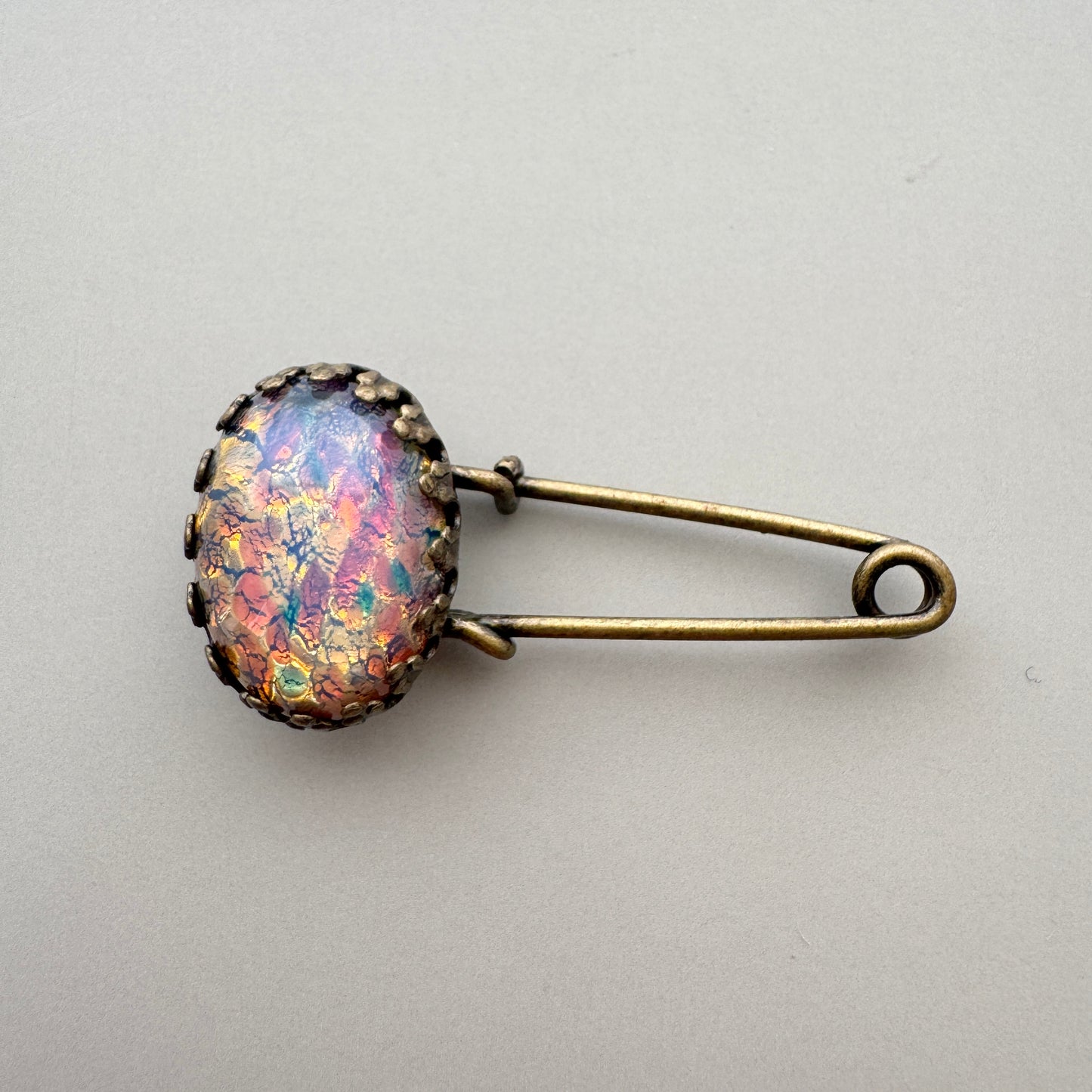 Vintage Fire Opal Cabochon Mini Kilt Pin Brooch
