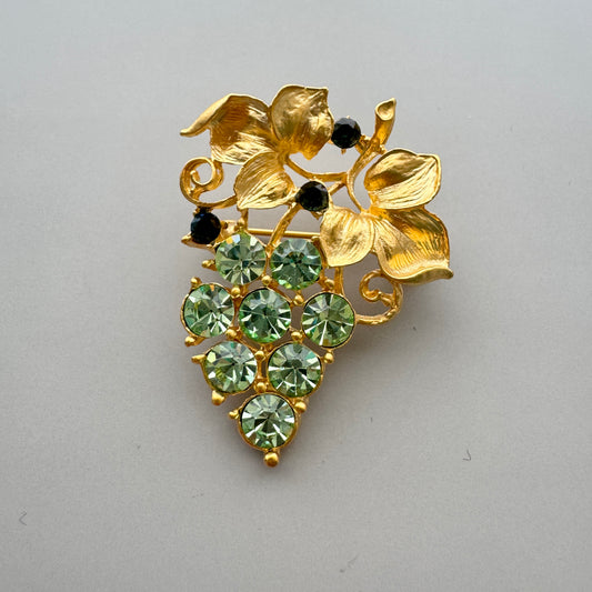 Vintage Rhinestone Grape Brooch