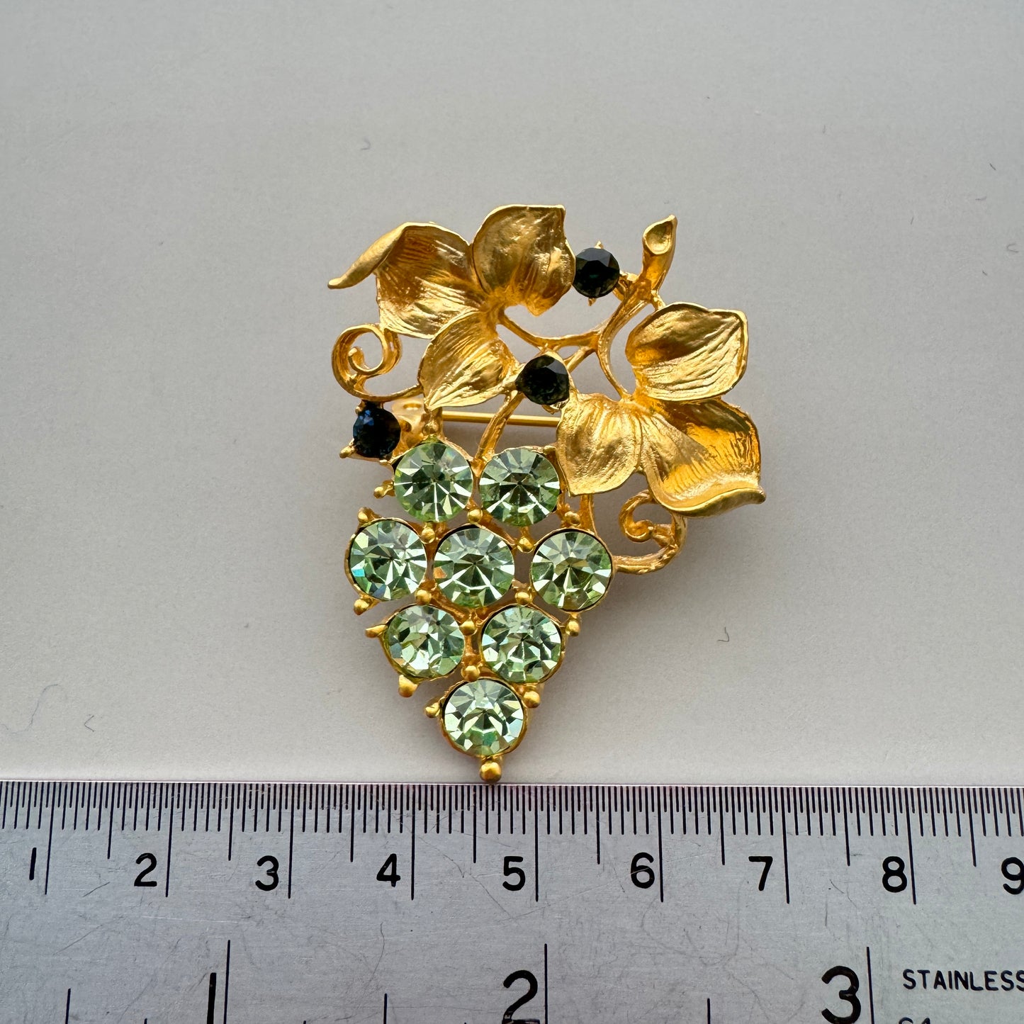 Vintage Rhinestone Grape Brooch