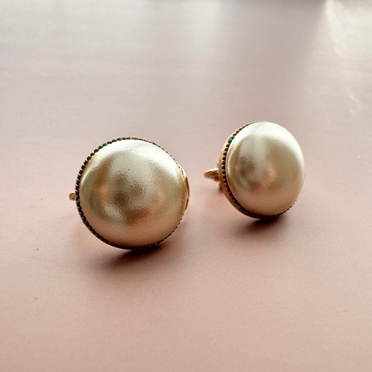Vintage Czech Glass Pearl Cabochon Earrings