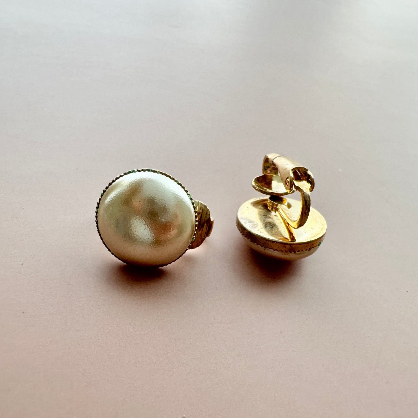 Vintage Czech Glass Pearl Cabochon Earrings