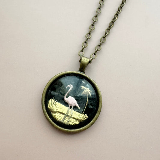 Vintage Flamingo Intaglio Necklace