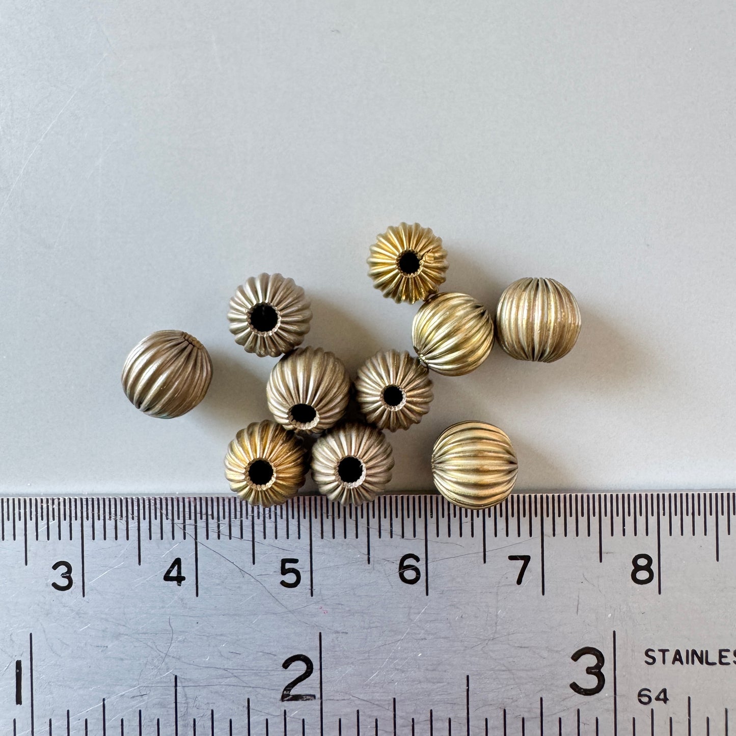 Vintage Raw Brass Ribbed Beads 7mm【10/50/100 pcs】