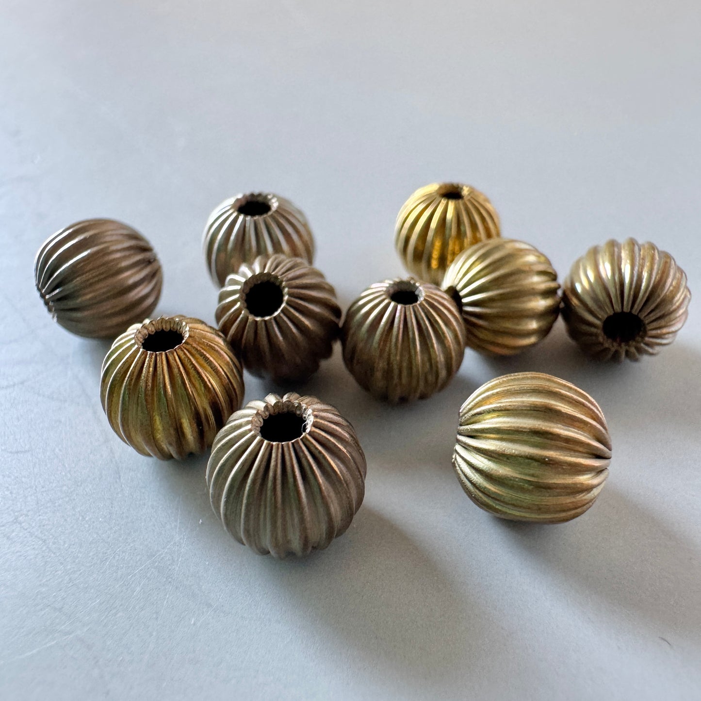 Vintage Raw Brass Ribbed Beads 7mm【10/50/100 pcs】