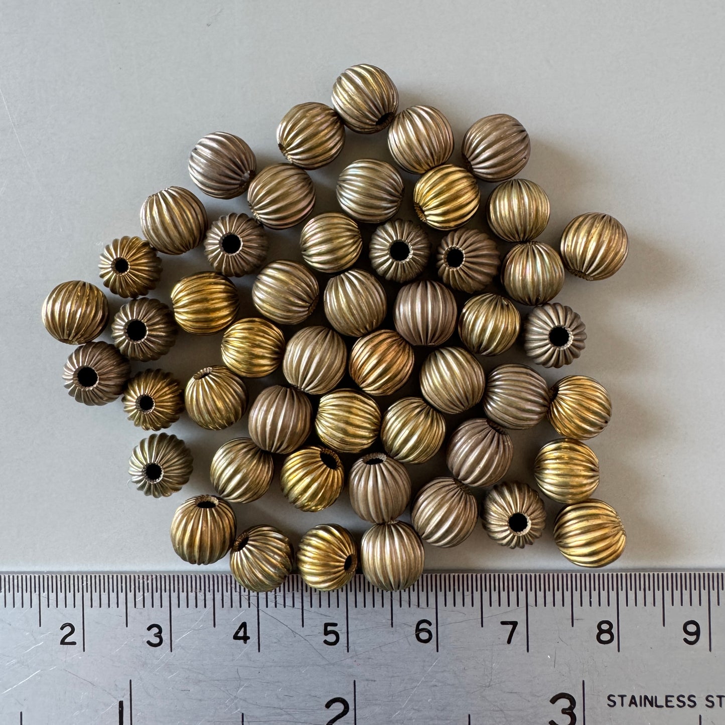 Vintage Raw Brass Ribbed Beads 7mm【10/50/100 pcs】