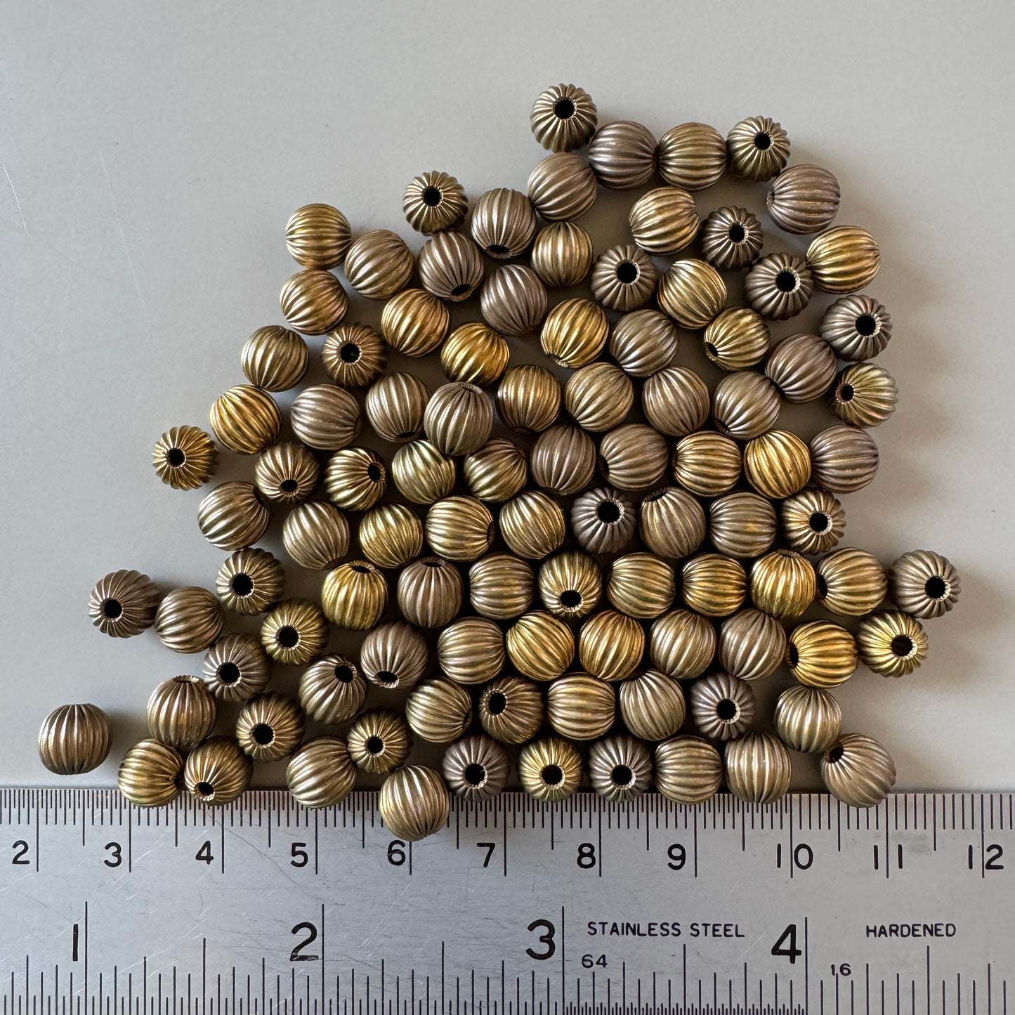 Vintage Raw Brass Ribbed Beads 7mm【10/50/100 pcs】