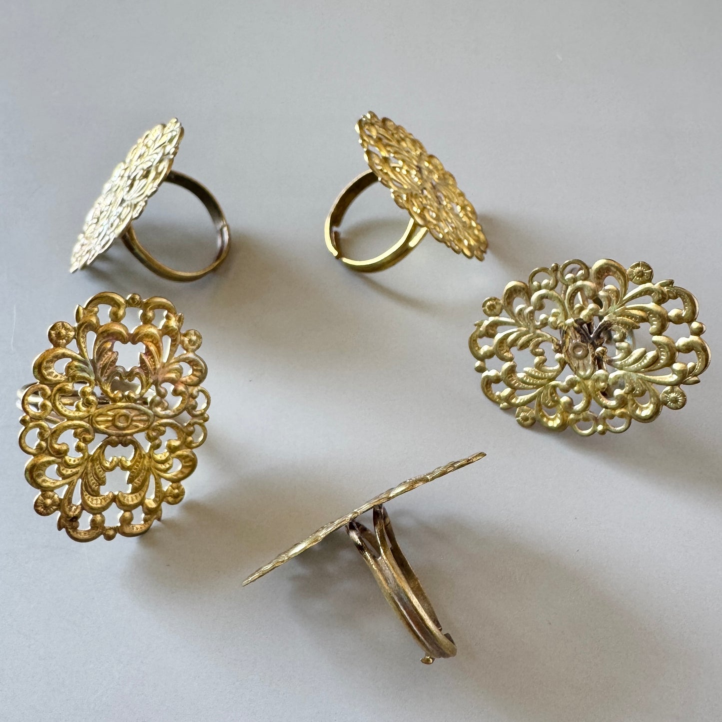 Raw Brass Filigree Ring Base【B品】【5/10 pcs】