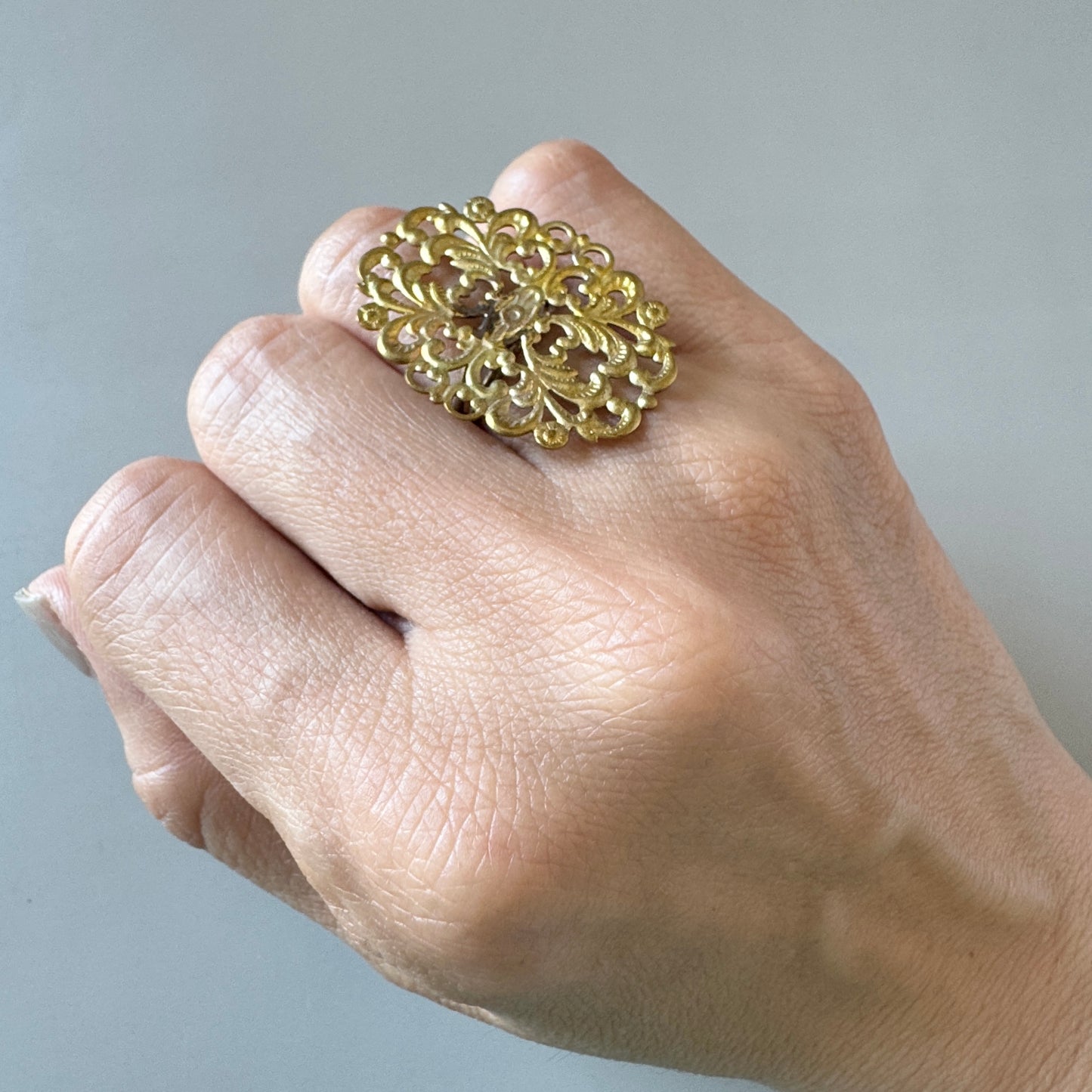 Raw Brass Filigree Ring Base【B品】【5/10 pcs】