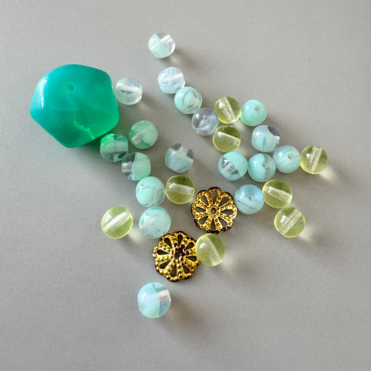 Special Set 【Czech Vintage Vaseline Glass Beads Mix】26MX_168