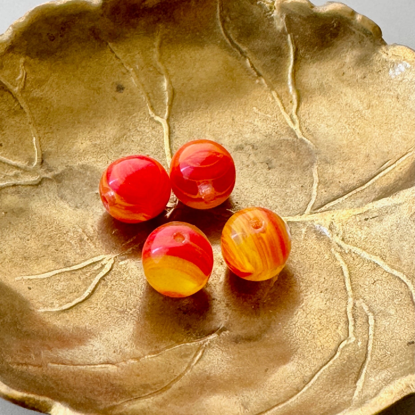 Czech Glass Beads Orange/Yellow Marble Round 8mm【4pcs】