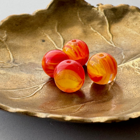 Czech Glass Beads Orange/Yellow Marble Round 8mm【4pcs】